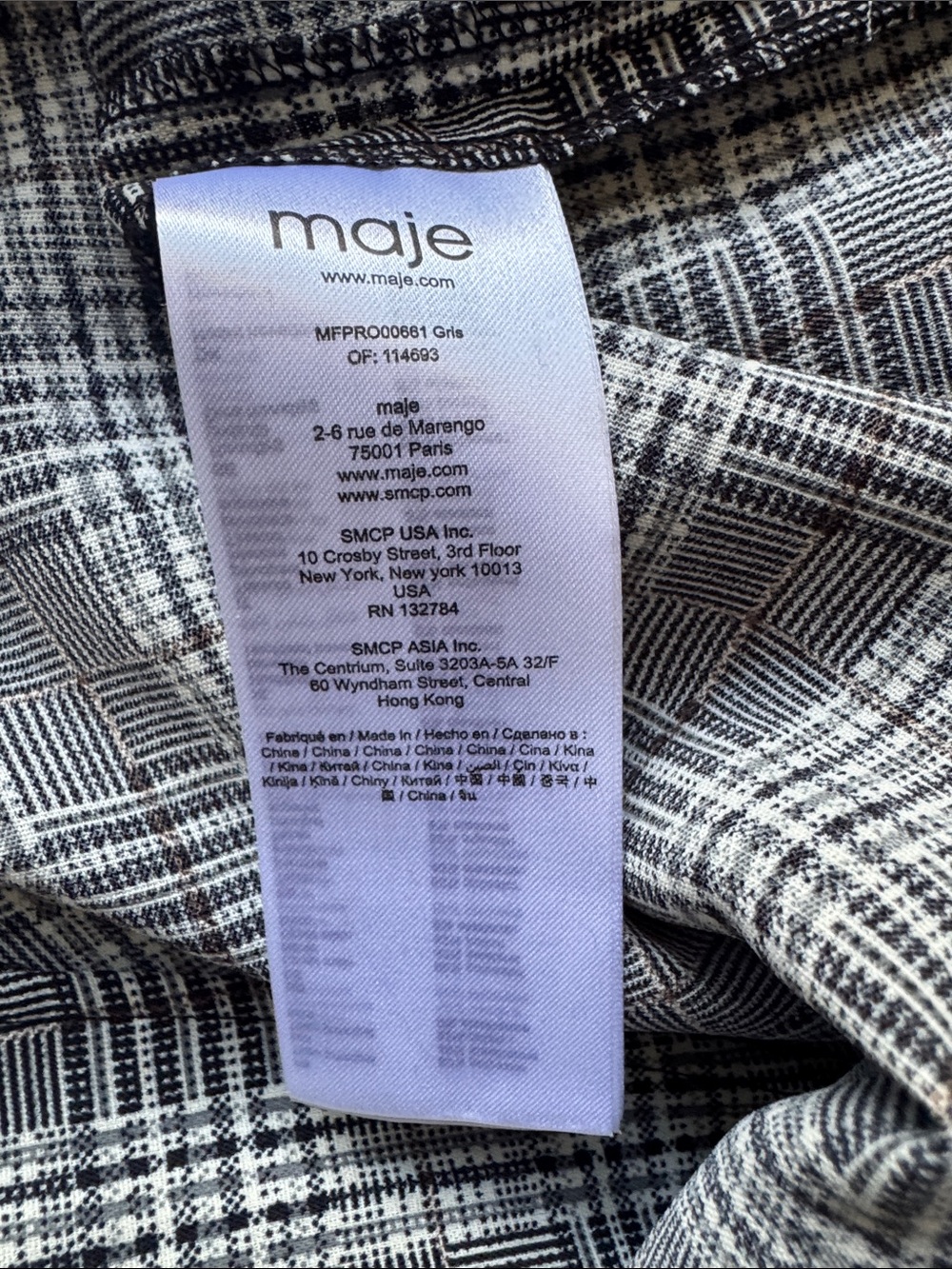 Maje Rapri Color-Blocked Geo Print Midi Dress Plaid Tie-Waist Black Size L (3) - Picture 11 of 16